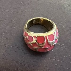 Coach Pink Enamel Dome Ring with Gold-Tone Accents